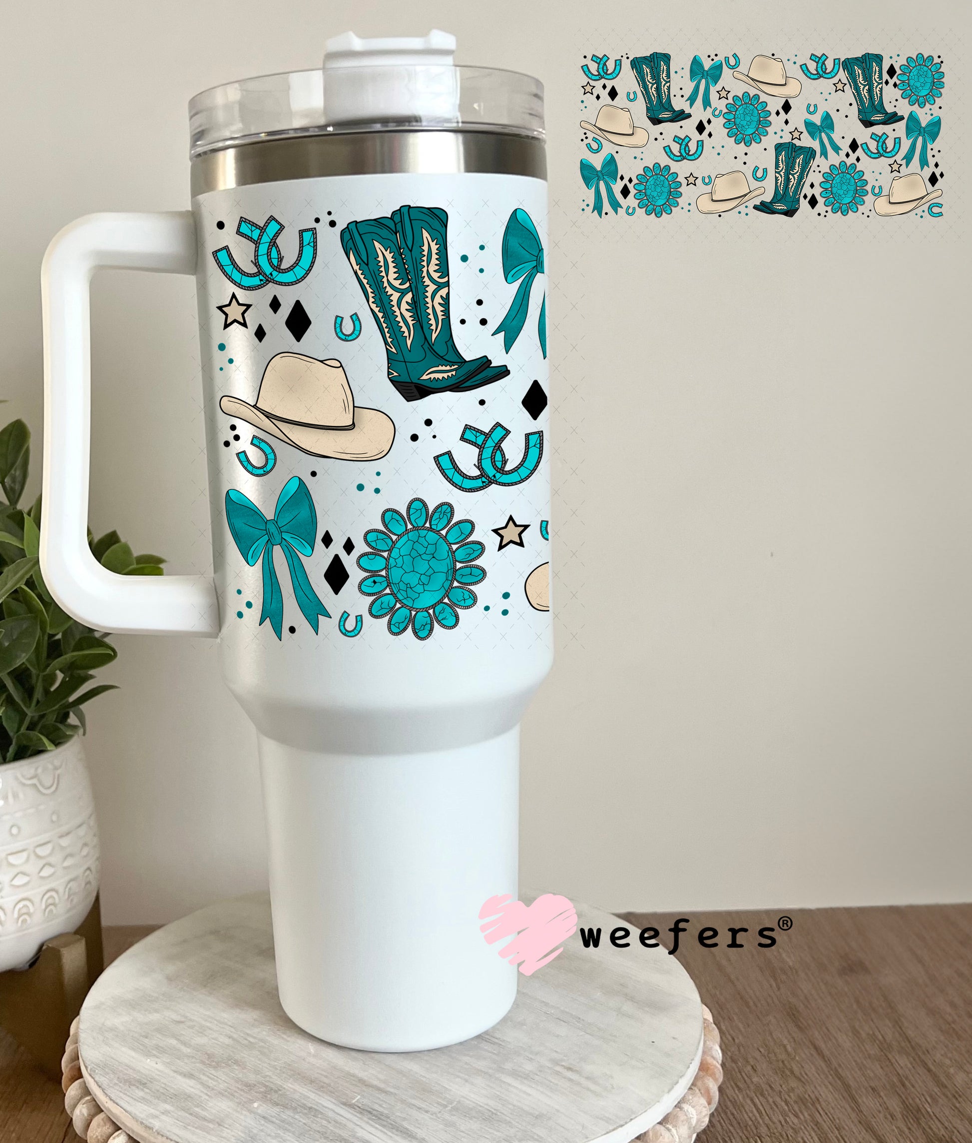Western Blue Boots and Cowboy Hats UV DTF Cup Wrap 40oz Tumbler Cup Wrap Weefers
