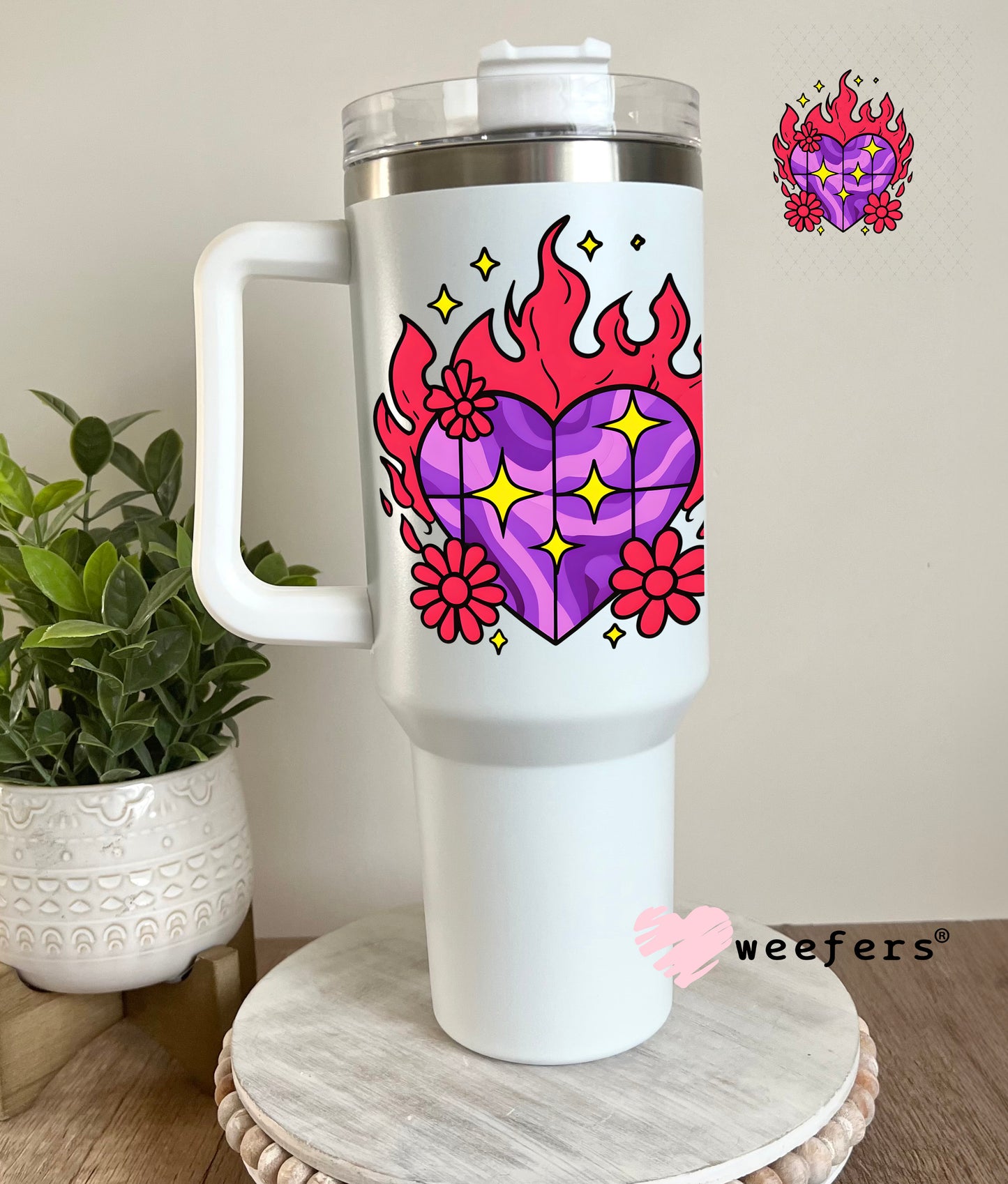 Purple Fire Heart UV DTF Decal 40oz Tumbler Decal Weefers