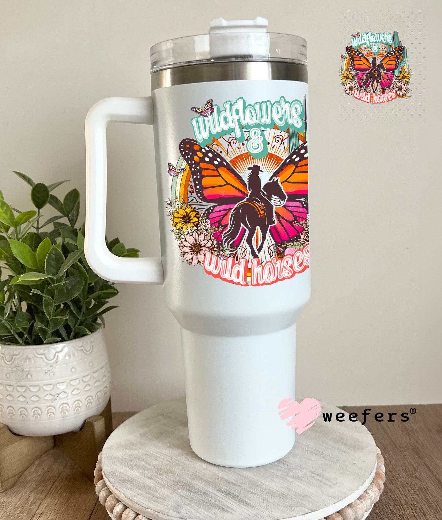 Wildflowers and Wild Horses UV DTF Decal 40oz Tumbler Decal Weefers