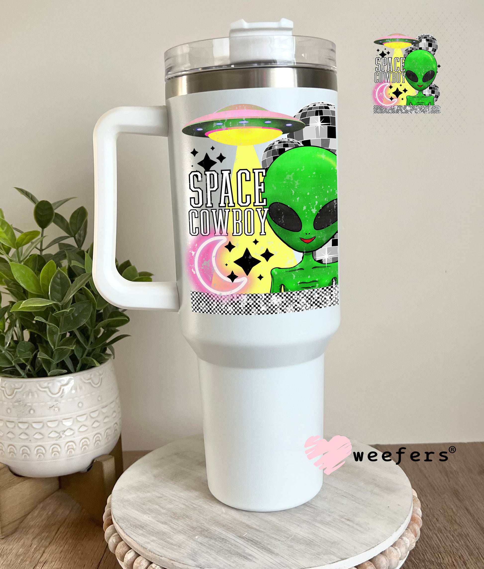 Space Cowboy UV DTF Decal 40oz Tumbler Cup Wrap Weefers