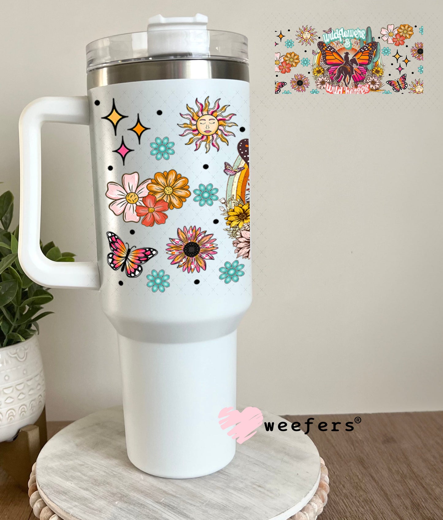 Wild Flowers and Wild Horses UV DTF Cup Wrap - Weefers Exclusive 40oz Tumbler Wrap Weefers