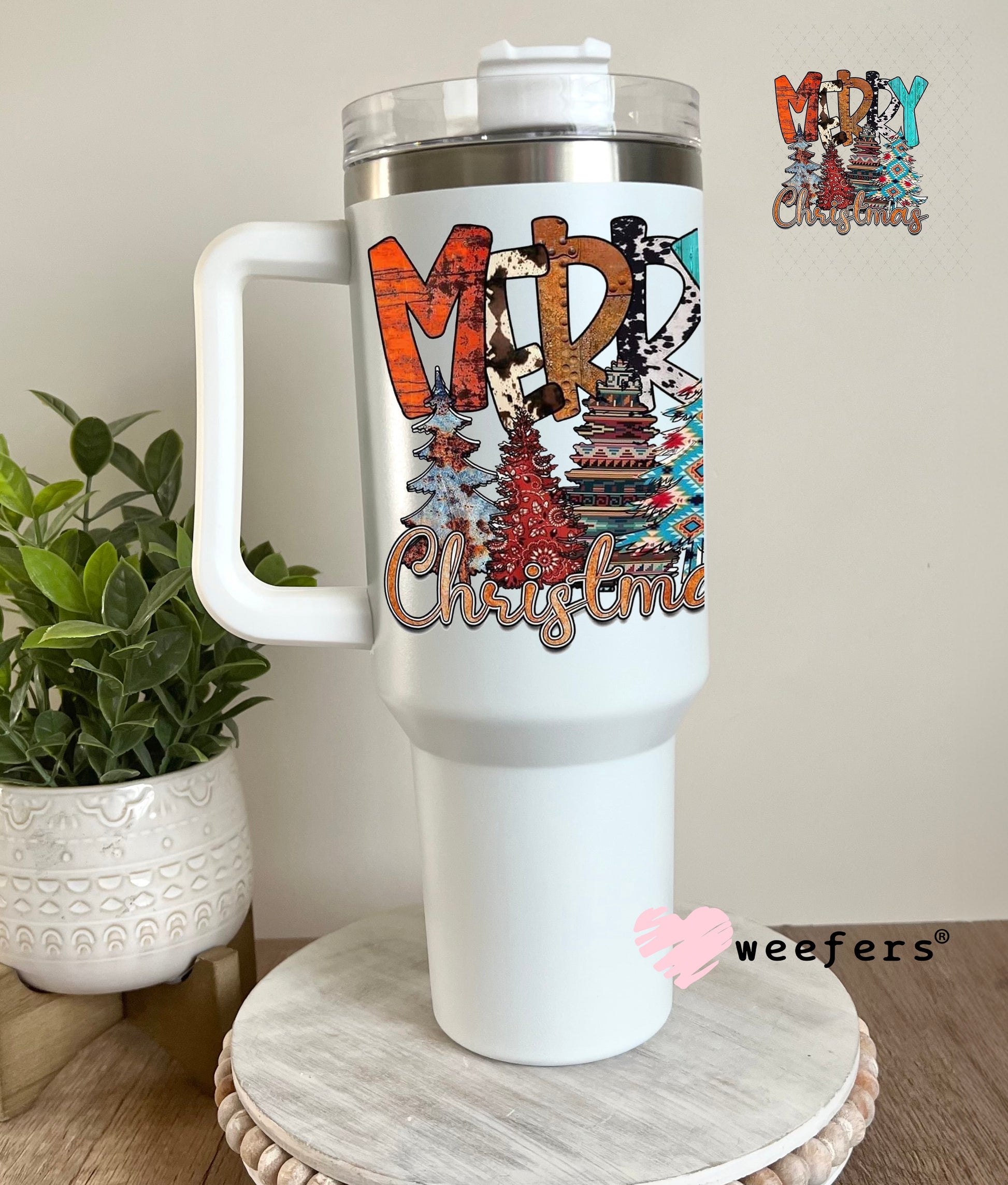 Western Merry Christmas UV DTF Decal 40oz Tumbler Decal Weefers
