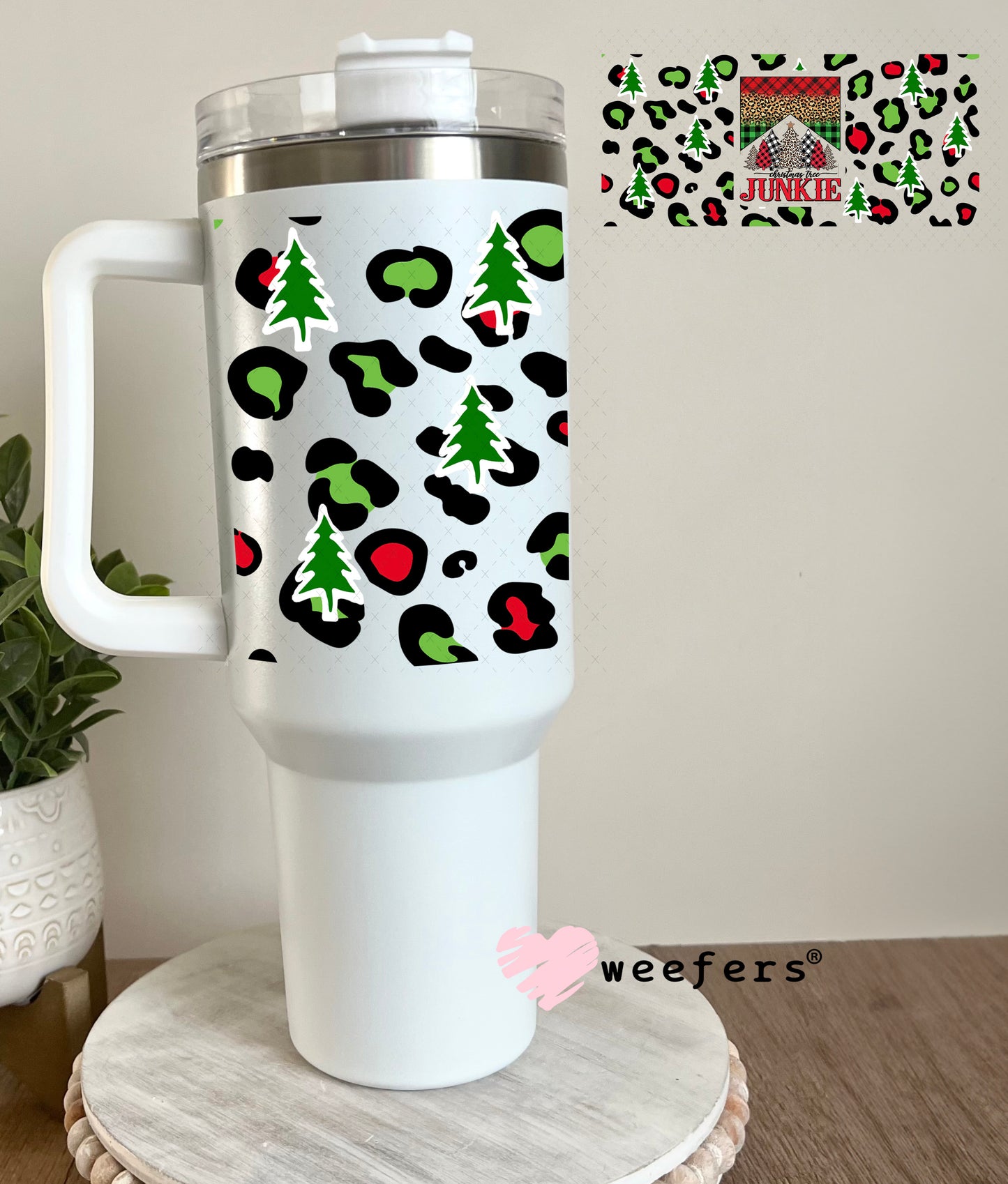 Christmas Tree Junkie UV DTF Cup Wrap 40oz Tumbler Cup Wrap Weefers