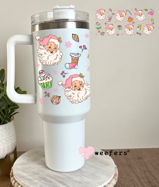 Retro Christmas Pink Santa UV DTF Cup Wrap 40oz Tumbler Cup Wrap Weefers