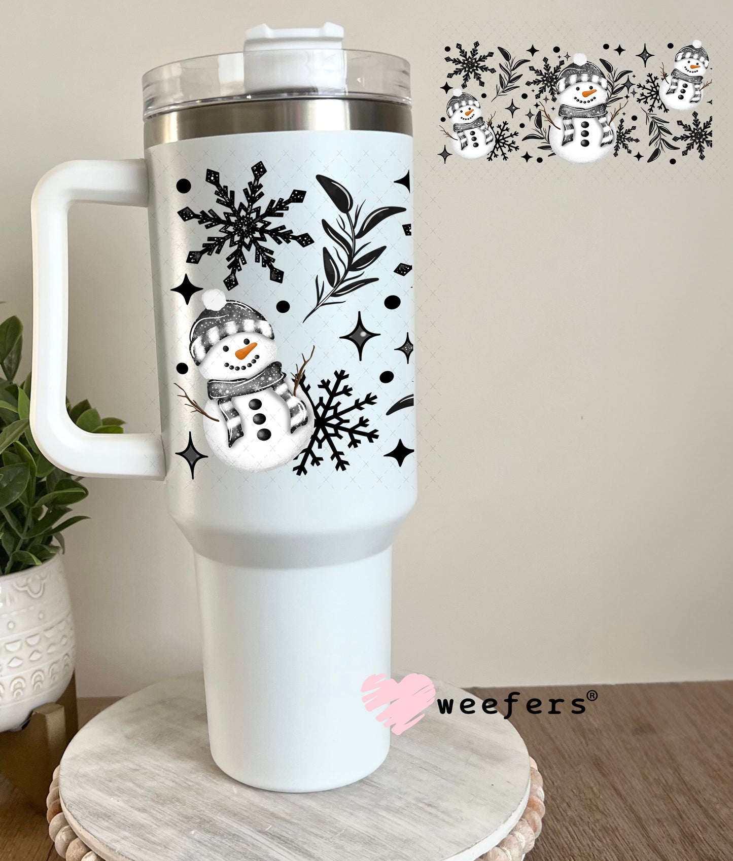 Grey Snowmen UV DTF Cup Wrap 40oz Tumbler Cup Wrap Weefers