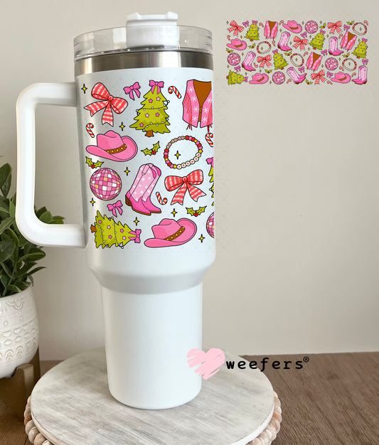 Pink Western Christmas UV DTF Cup Wrap 40oz Tumbler Cup Wrap Weefers
