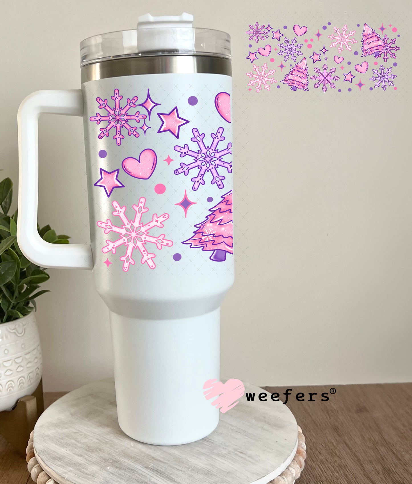 Pink Christmas Tree UV DTF Cup Wrap 40oz Tumbler Cup Wrap Weefers
