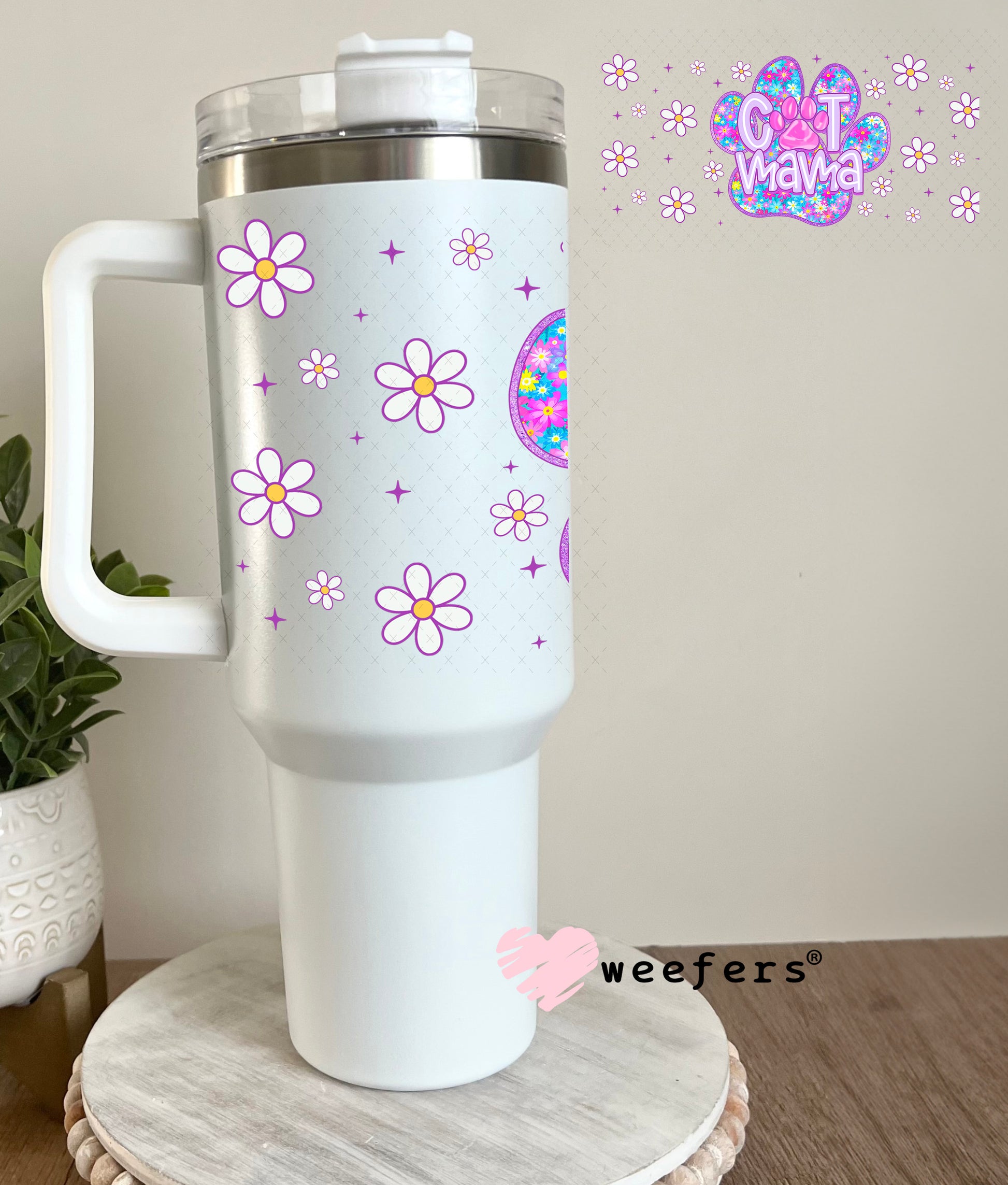 Purple Cat Mama Paw UV DTF Cup Wrap - Weefers Exclusive 40oz Tumbler Cup Wrap Weefers