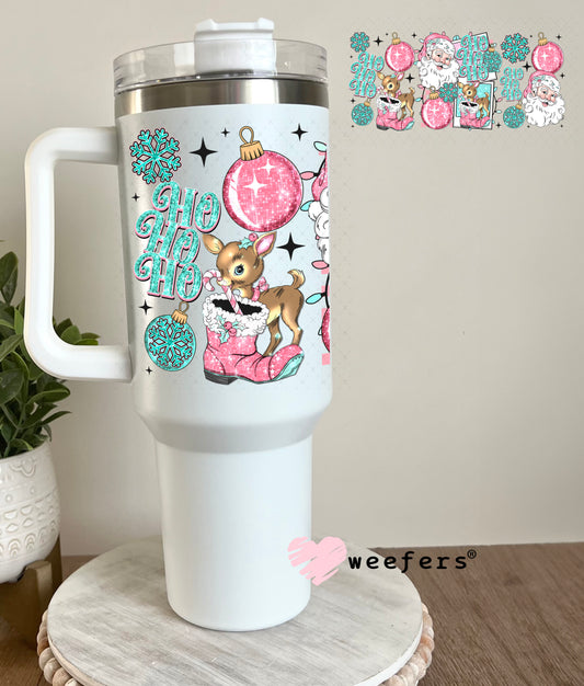 Ho Ho Ho Vintage Pink and Teal Santa UV DTF Cup Wrap 40oz Tumbler Cup Wrap Weefers