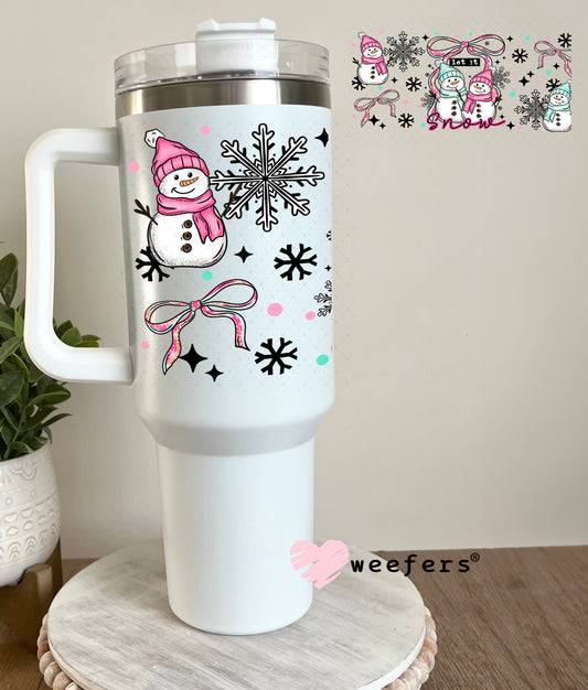 Let it Snow Pink and Blue Snowmen UV DTF Cup Wrap 40oz Tumbler Cup Wrap Weefers