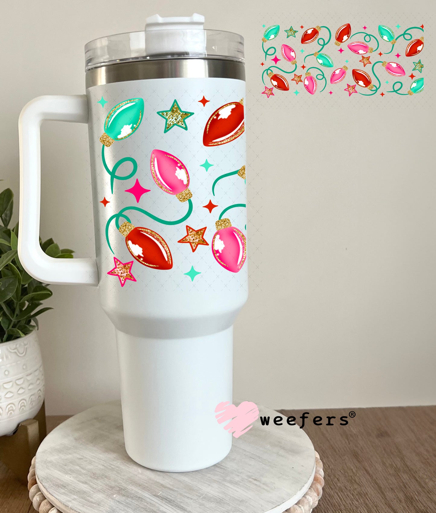 Retro Christmas Lights UV DTF Cup Wrap 40oz Tumbler Cup Wrap Weefers