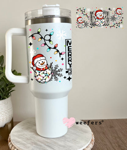Merry Bright Tangled Lights Snowman UV DTF Cup Wrap 40oz Tumbler Cup Wrap Weefers