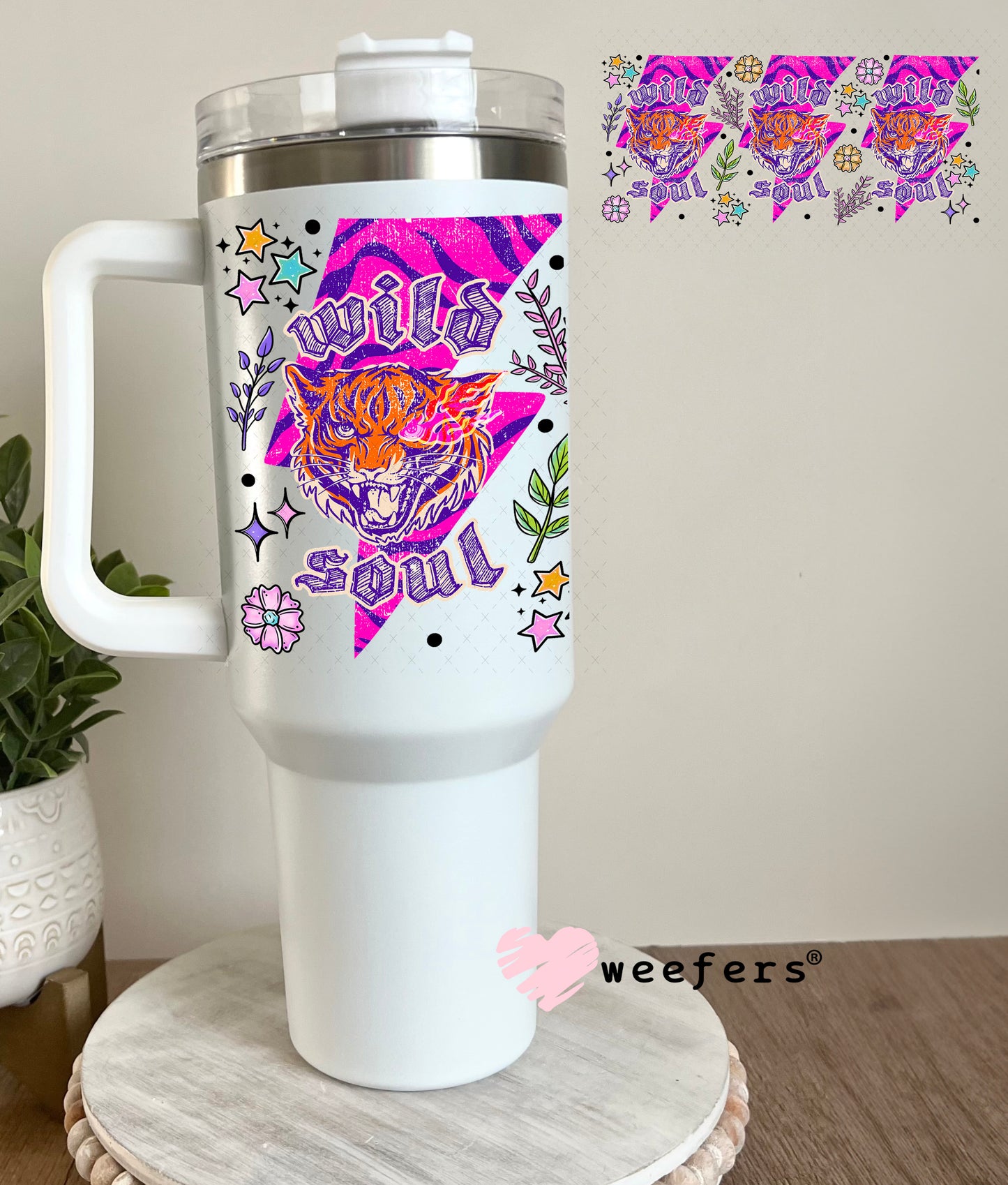 Wild Soul Hot Pink Tiger UV DTF Cup Wrap - Weefers Exclusive 40oz Tumbler Cup Wrap Weefers