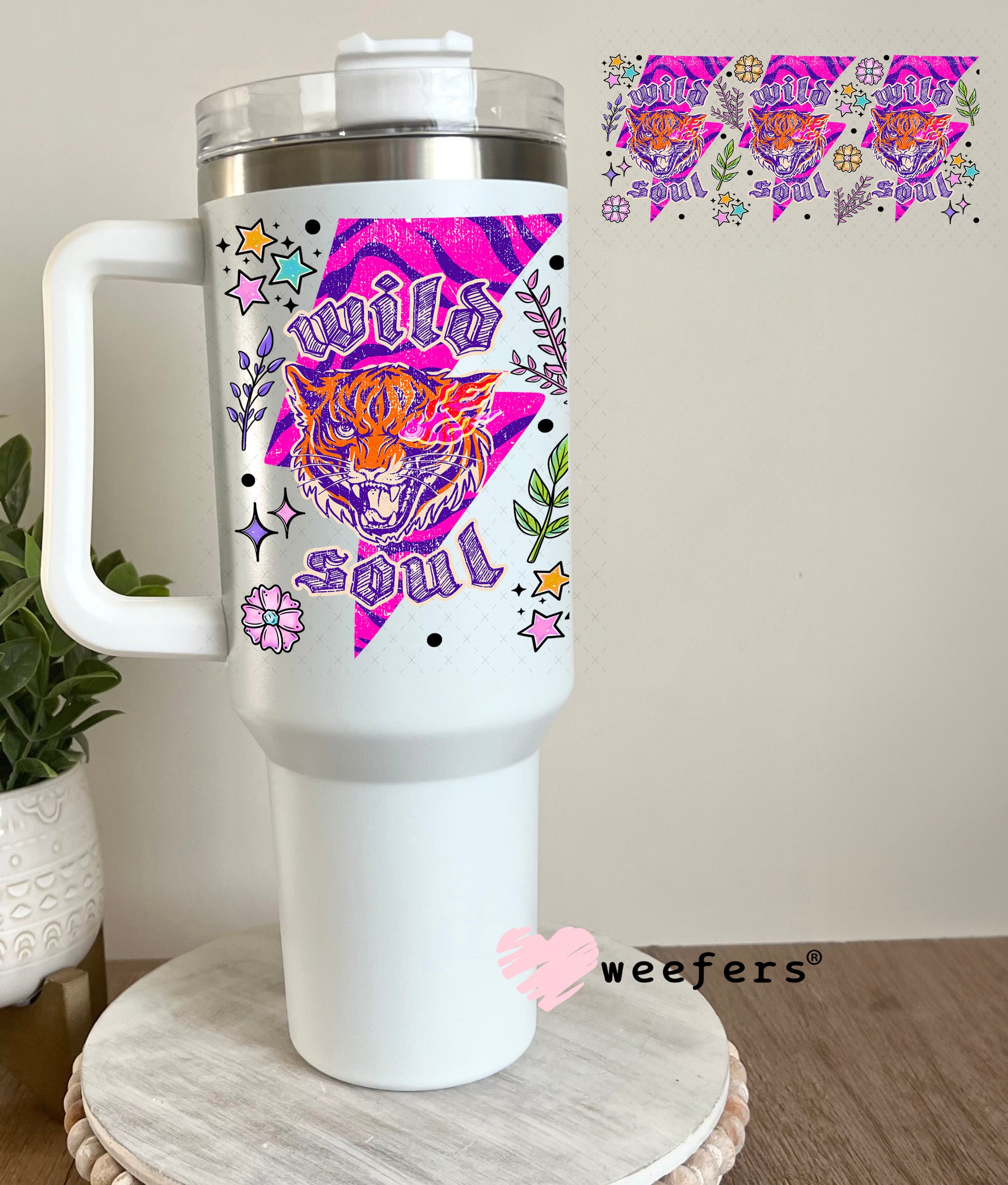 Wild Soul Hot Pink Tiger UV DTF Cup Wrap - Weefers Exclusive 40oz Tumbler Cup Wrap Weefers