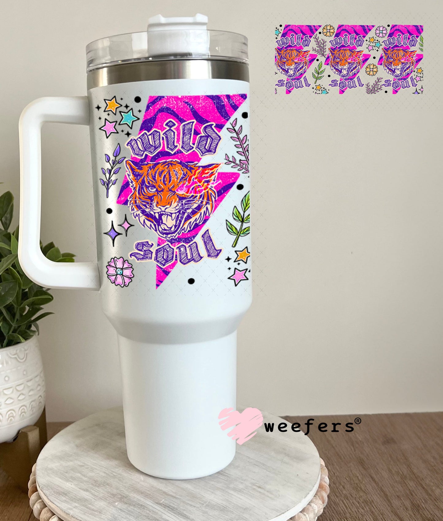 Wild Soul Hot Pink Tiger UV DTF Cup Wrap - Weefers Exclusive 40oz Tumbler Wrap Weefers