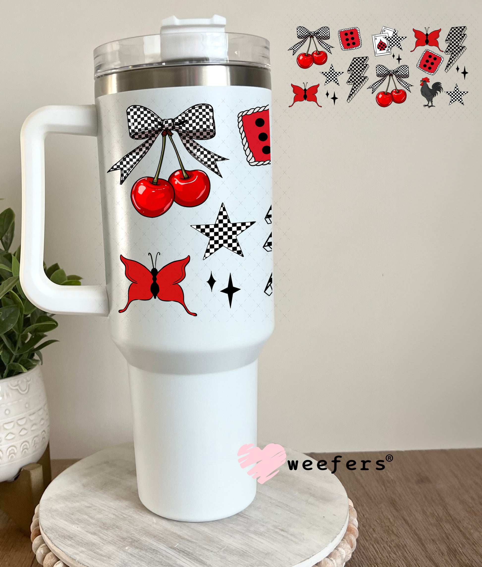 Red Cherry Delight UV DTF Cup Wrap - Weefers Exclusive 40oz Tumbler Cup Wrap Weefers