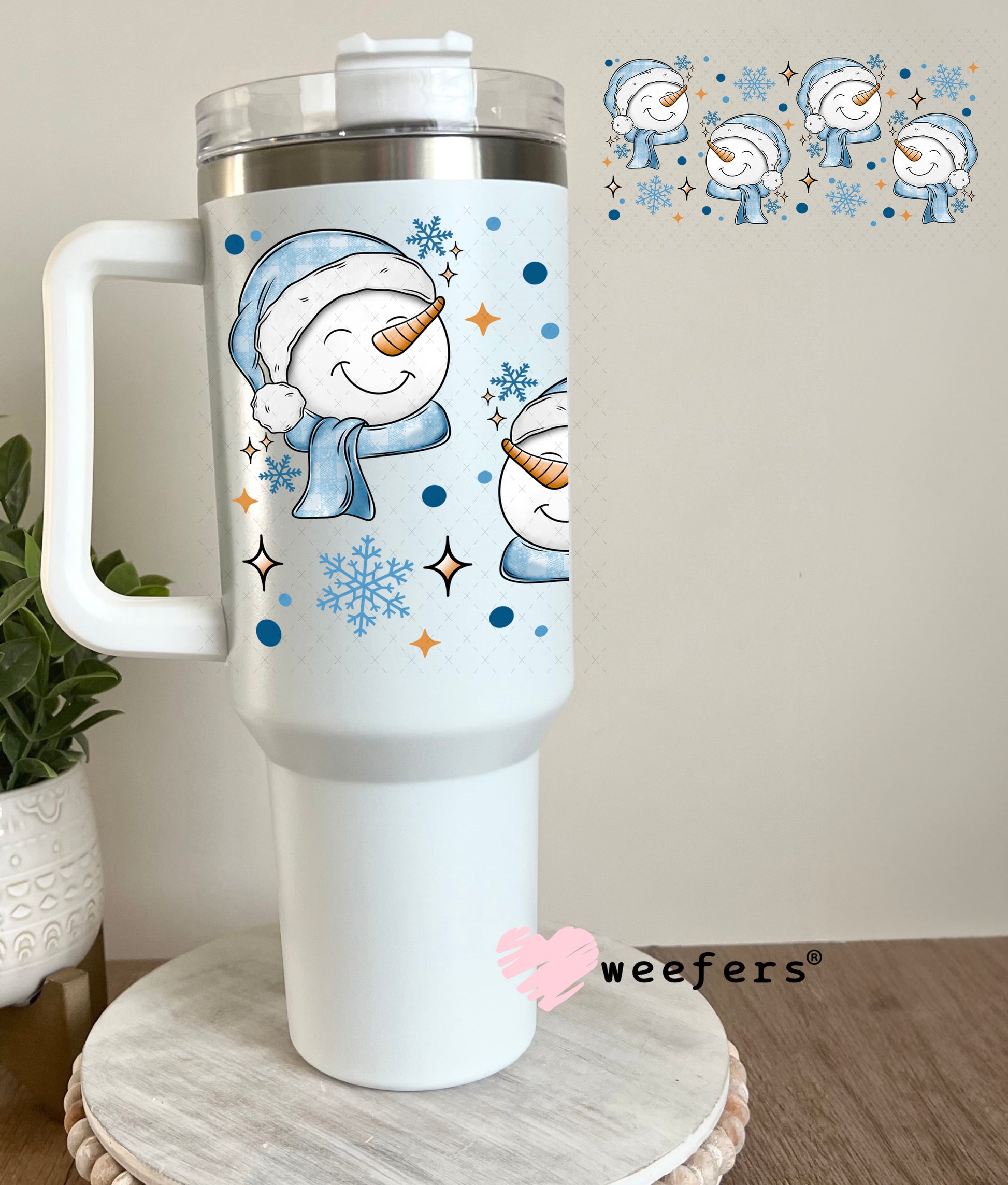 Smiley Blue Snowmen UV DTF Cup Wrap 40oz Tumbler Cup Wrap Weefers