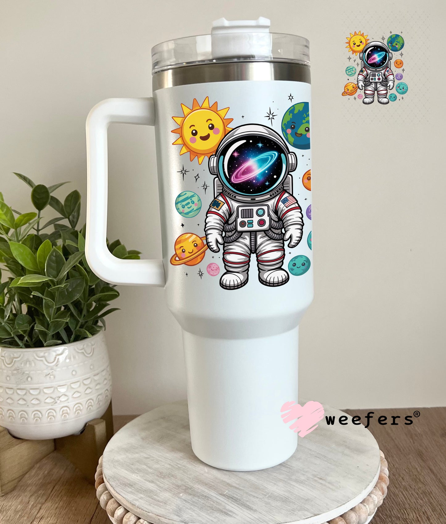 UV DTF Decal - Cute Astronaut 40oz Tumbler Cup Wrap Weefers