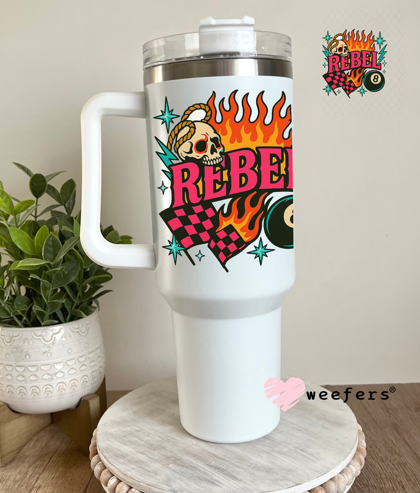 UV DTF Decal - Rebel Flames and Eightball 40oz Tumbler Decal Weefers