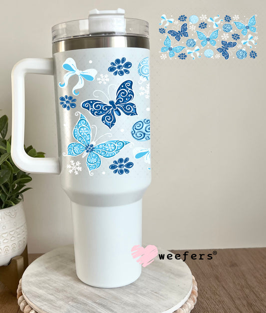 UV DTF Cup Wrap – Blue Butterflies 40oz Tumbler Cup Wrap Weefers