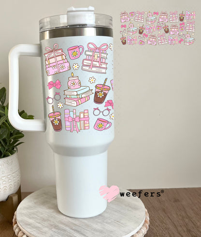 UV DTF Cup Wrap – Pink Books and Coffee 40oz Tumbler Cup Wrap Weefers