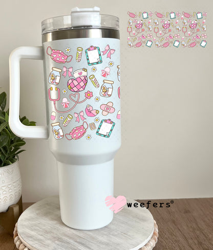 UV DTF Cup Wrap – Pink Nurse Daily Life 40oz Tumbler Cup Wrap Weefers