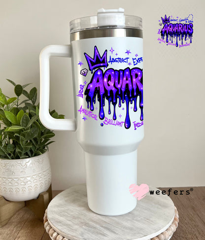 UV DTF Decal - Aquarius Zodiac Sign 40oz Tumbler Cup Wrap Weefers