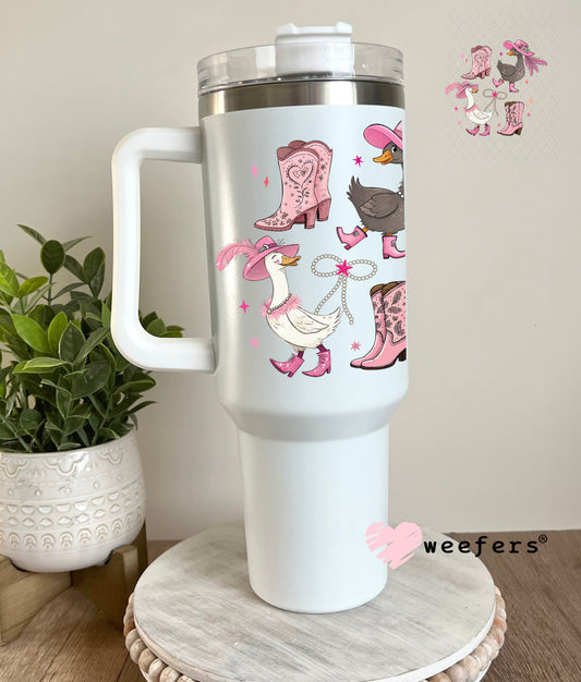 UV DTF Decal - Bougie Pink Western Geese 40oz Tumbler Decal Weefers