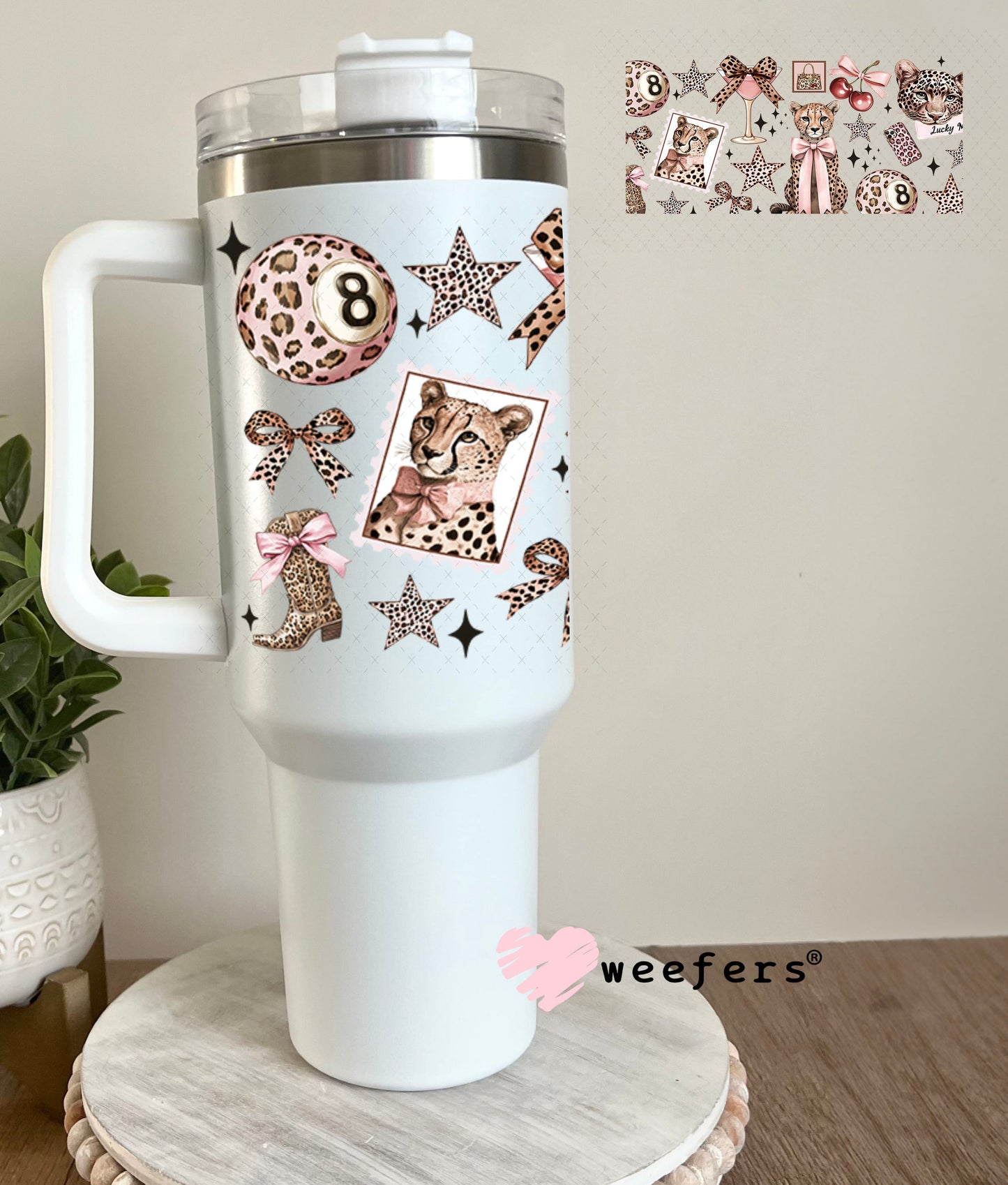 UV DTF Cup Wrap – Rose gold Cheetahs - Weefers Exclusive 40oz Tumbler Wrap Weefers