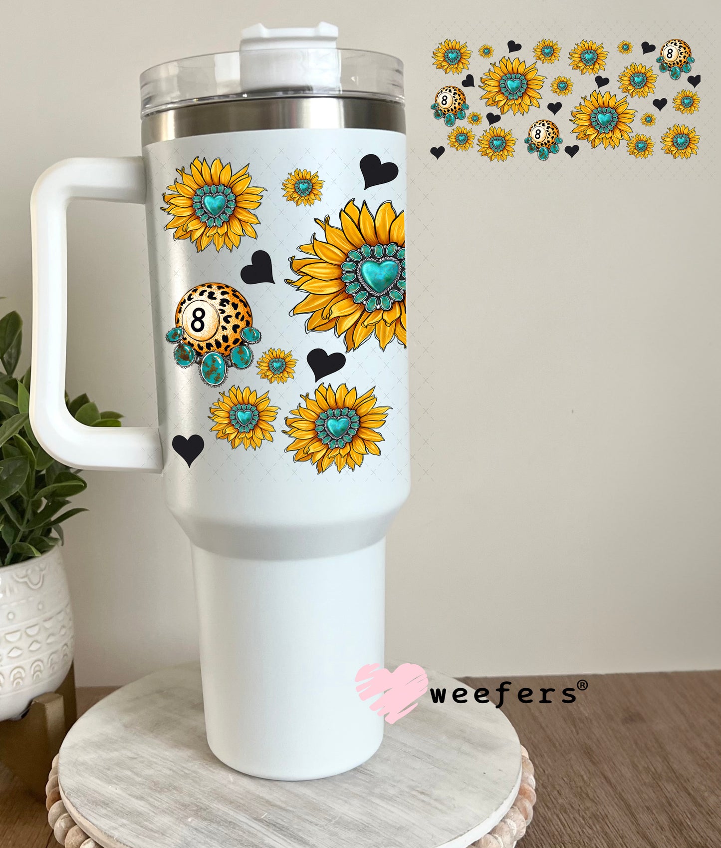 UV DTF Cup Wrap – Cow Coffee and Sunflowers Sidekick - Weefers Exclusive 40oz Tumbler Cup Wrap Weefers