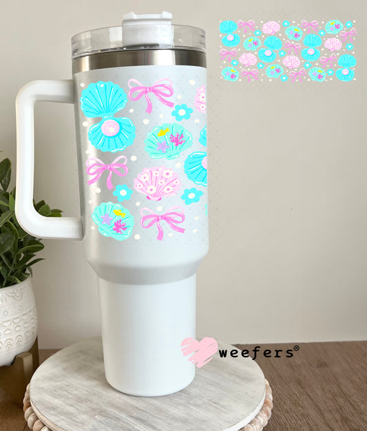 UV DTF Cup Wrap – Pink and Teal Seashells 40oz Tumbler Cup Wrap Weefers