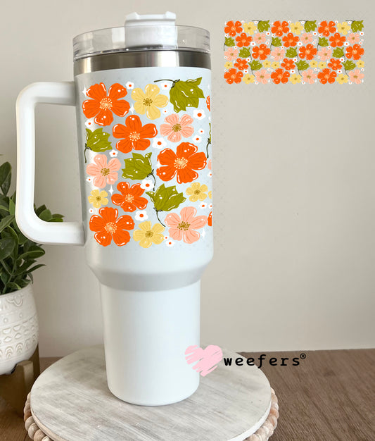 UV DTF Cup Wrap – Green and Coral Flowers 40oz Tumbler Cup Wrap Weefers