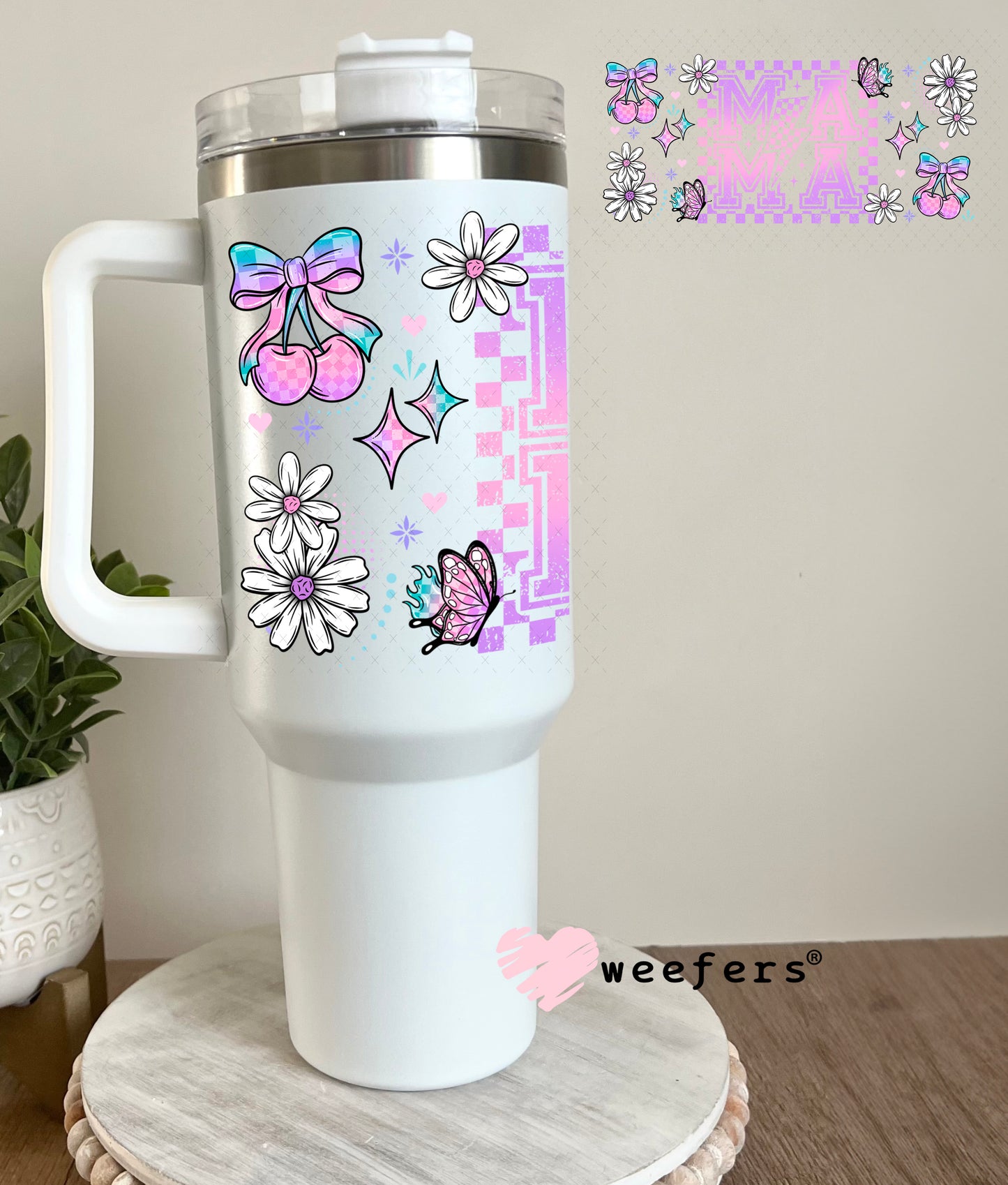 UV DTF Cup Wrap – Pink and Teal MaMa 40oz Tumbler Cup Wrap Weefers
