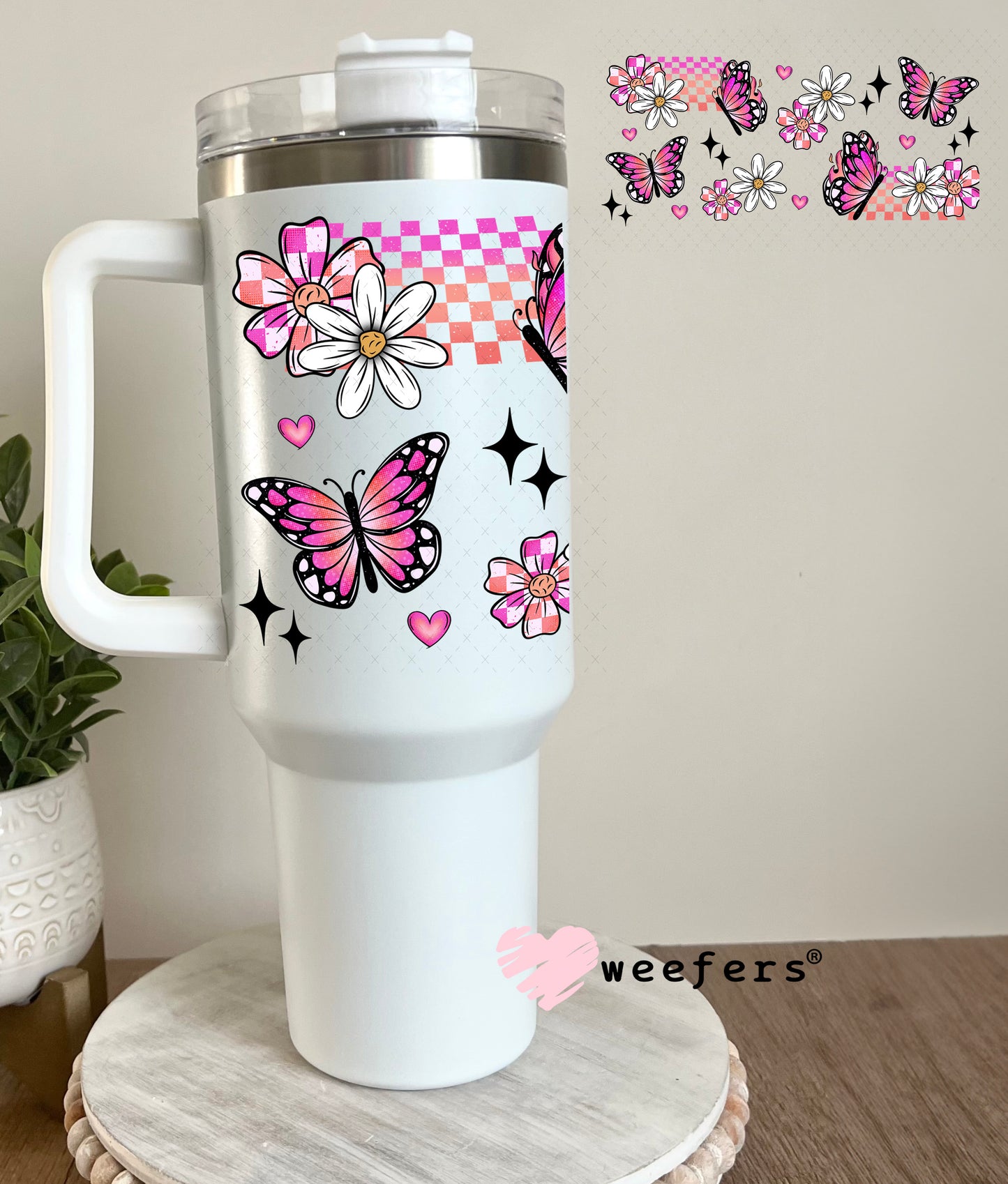 UV DTF Cup Wrap – Pink and Orange Butterflies 40oz Tumbler Cup Wrap Weefers