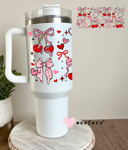 UV DTF Cup Wrap – Cherry Heart Bows 40oz Tumbler Cup Wrap Weefers