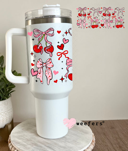 UV DTF Cup Wrap – Cherry Heart Bows 40oz Tumbler Cup Wrap Weefers