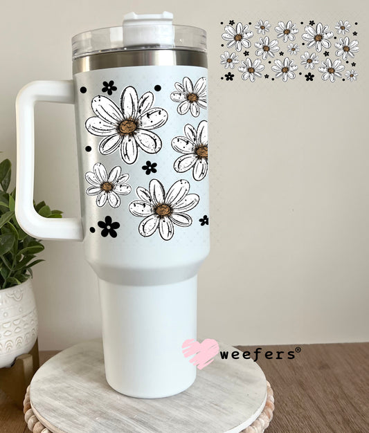 UV DTF Cup Wrap – Flowers White 40oz Tumbler Cup Wrap Weefers