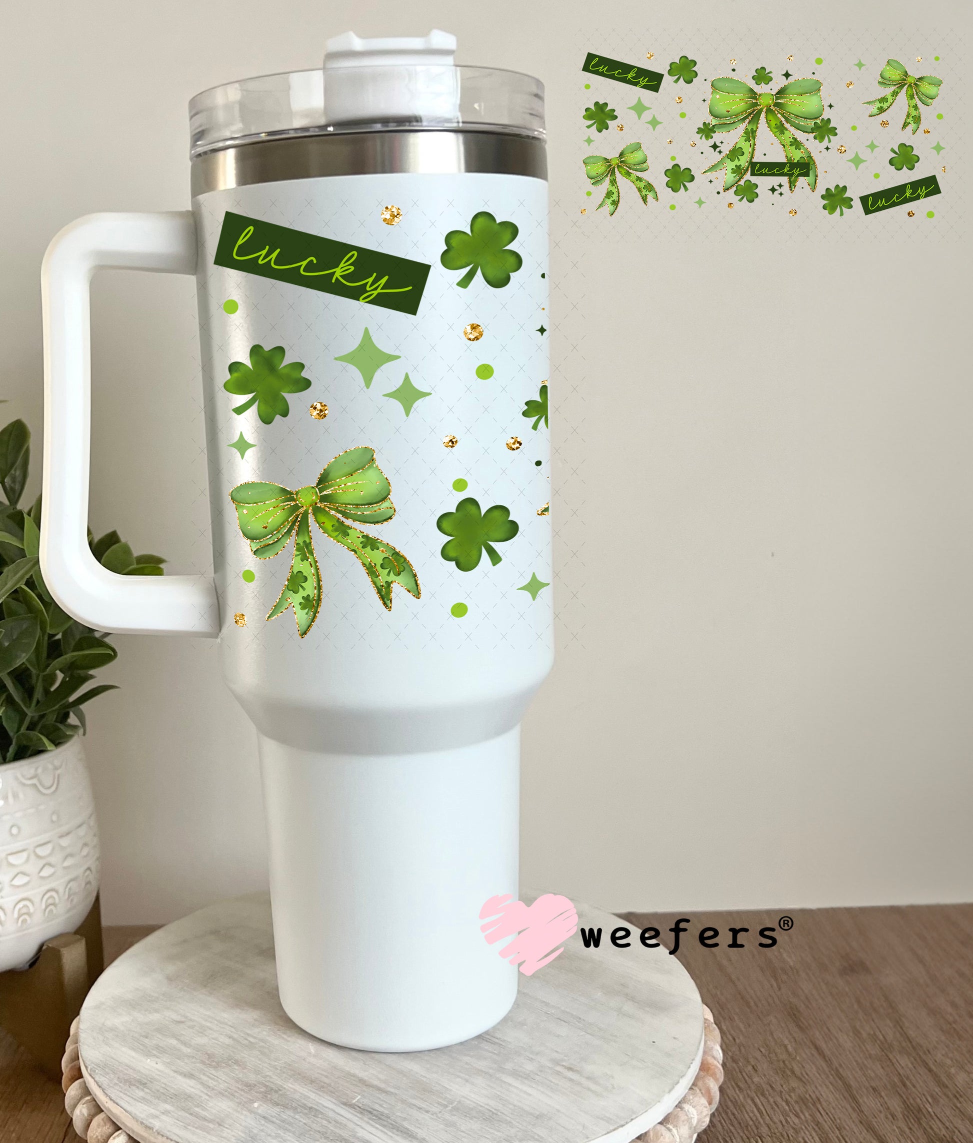 UV DTF Cup Wrap – Lucky Green Bow St. Patricks 40oz Tumbler Cup Wrap Weefers