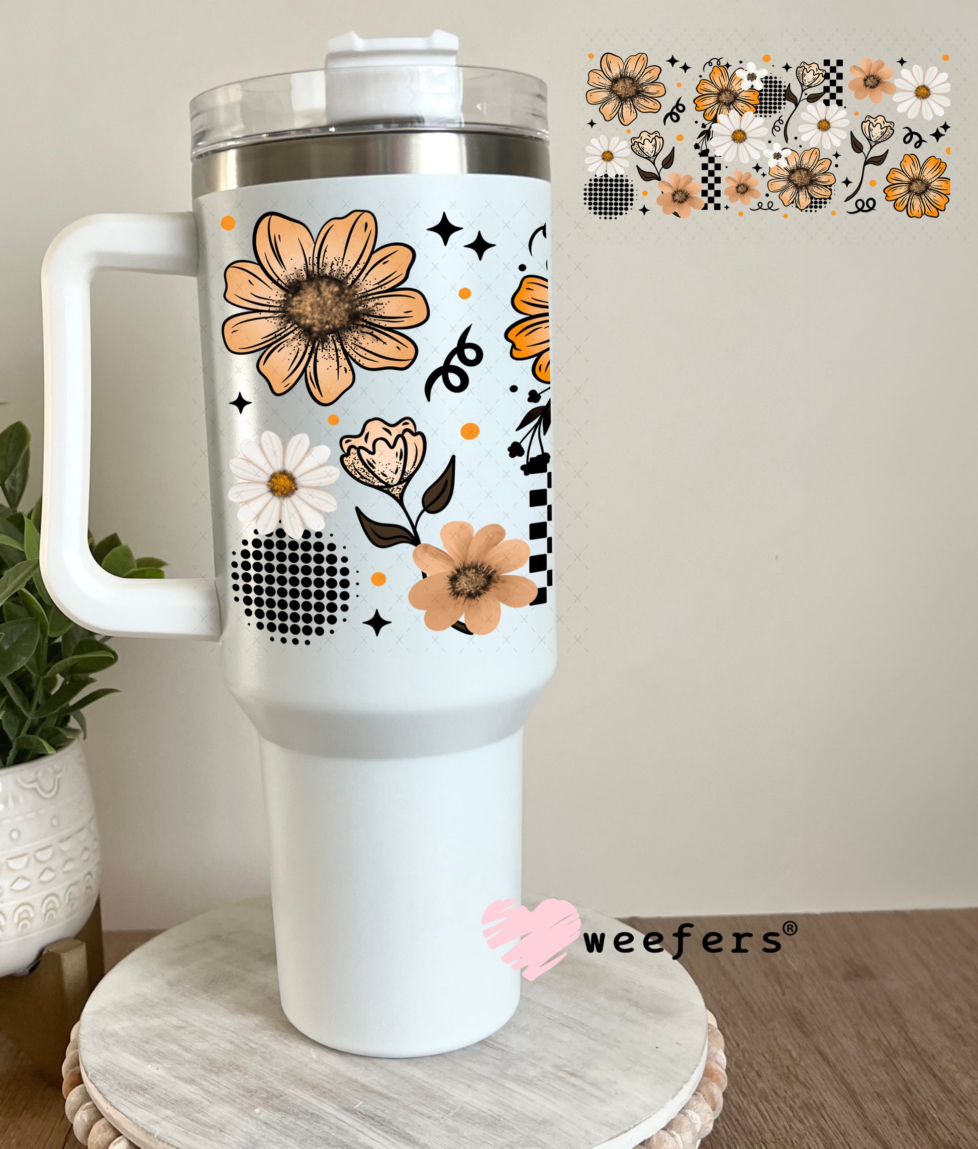 UV DTF Cup Wrap – Flowers Beige Light Orange 40oz Tumbler Cup Wrap Weefers