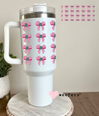 UV DTF Cup Wrap – Western Pink Checkered Bow Elements - Weefers Exclusive 40oz Tumbler Wrap Weefers