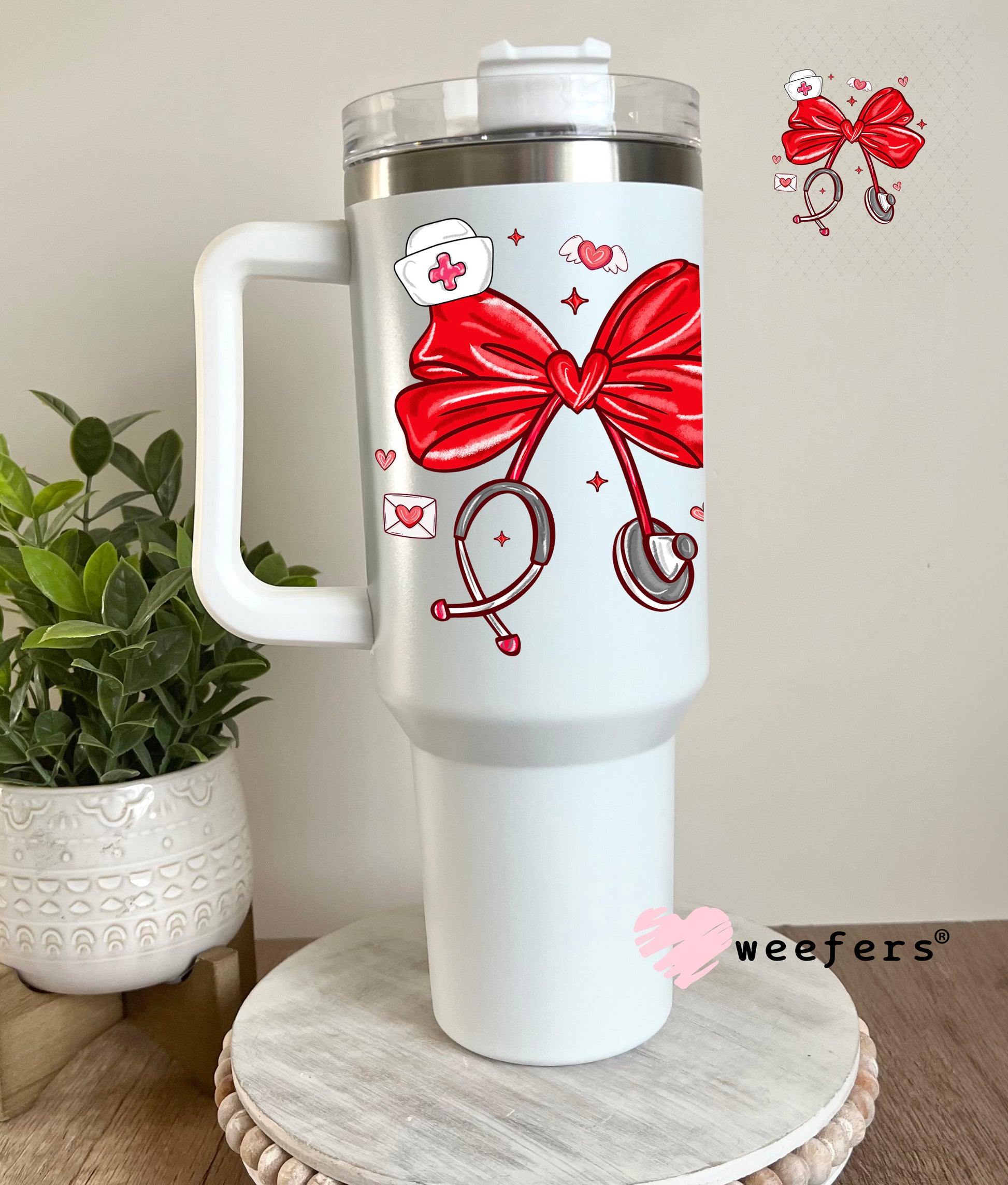 UV DTF Decal - Nurse Bow Valentine's 40oz Tumbler Cup Wrap Weefers