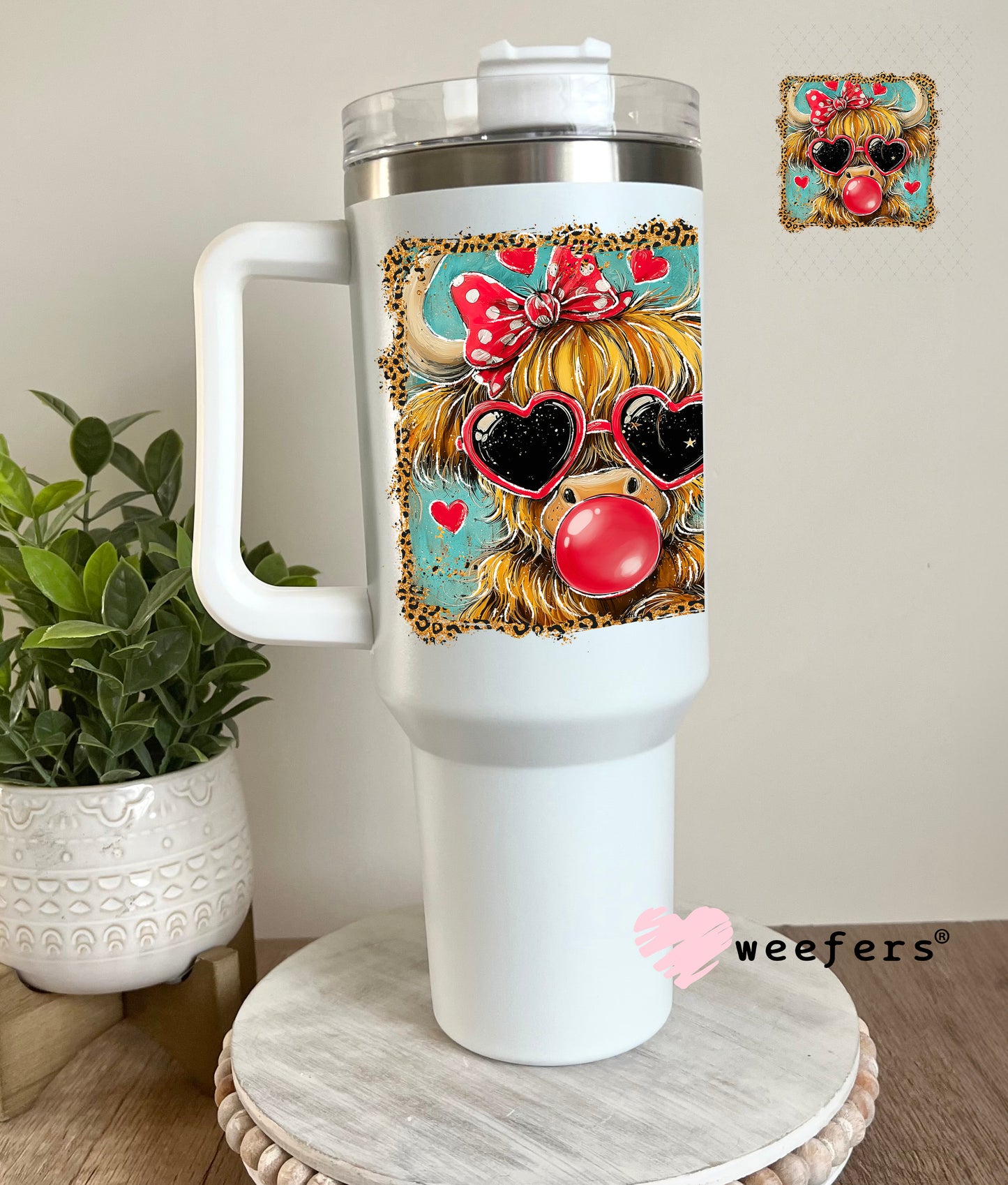 UV DTF Decal - Bougie Red Bubble Cow 40oz Tumbler Cup Wrap Weefers