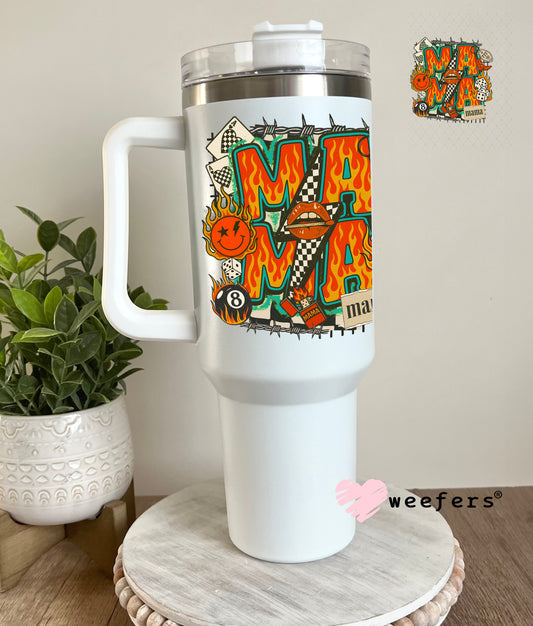 UV DTF Decal - Fire Flames Mama stacked 40oz Tumbler Decal Weefers
