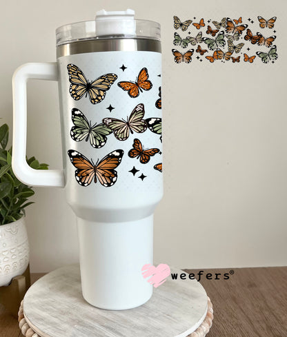 UV DTF Cup Wrap – Butterflies Green and Rust 40oz Tumbler Cup Wrap Weefers