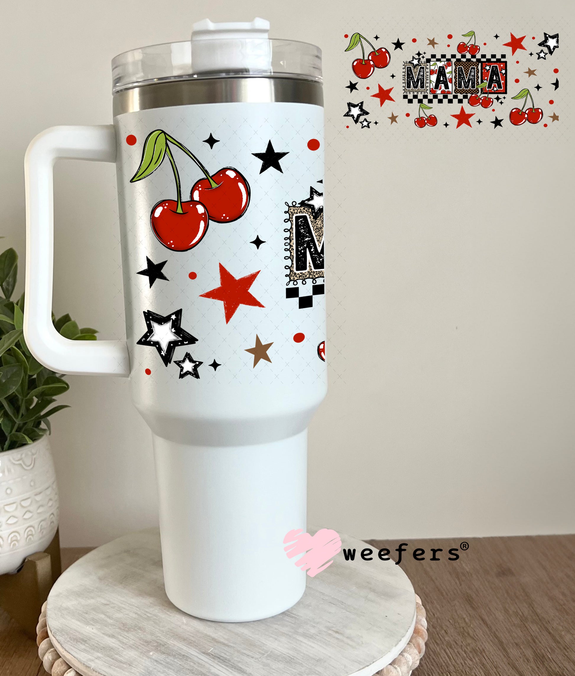 UV DTF Cup Wrap – Mama Red Cherries 40oz Tumbler Cup Wrap Weefers
