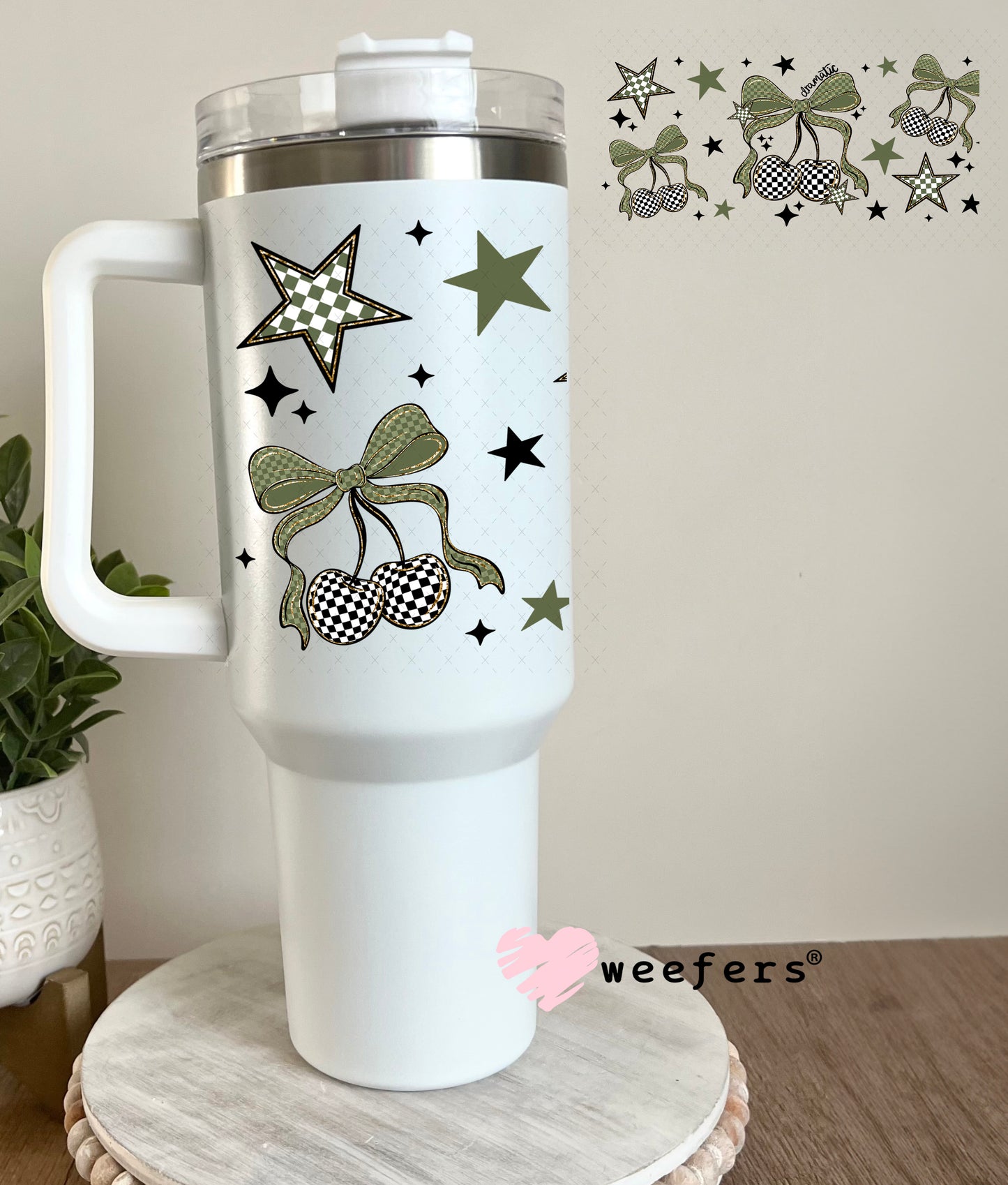 UV DTF Cup Wrap – Camouflage and Checkered Cherries 40oz Tumbler Cup Wrap Weefers