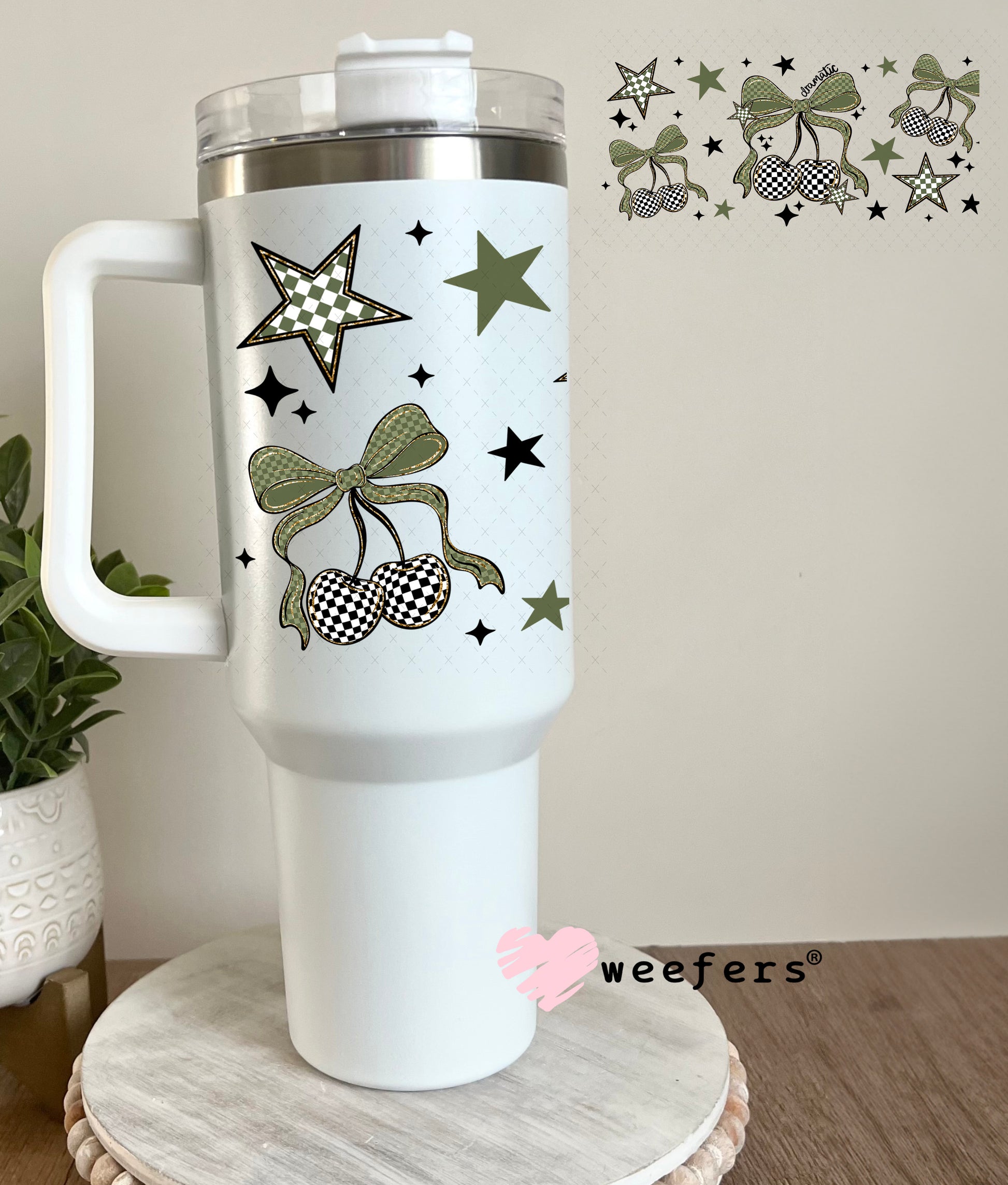 UV DTF Cup Wrap – Camouflage and Checkered Cherries 40oz Tumbler Cup Wrap Weefers