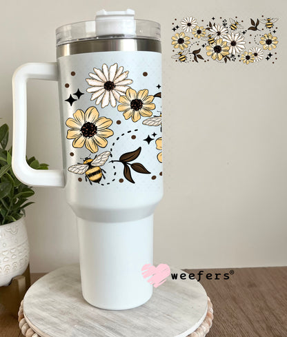 UV DTF Cup Wrap – White and Lemon Yellow Flowers 40oz Tumbler Cup Wrap Weefers