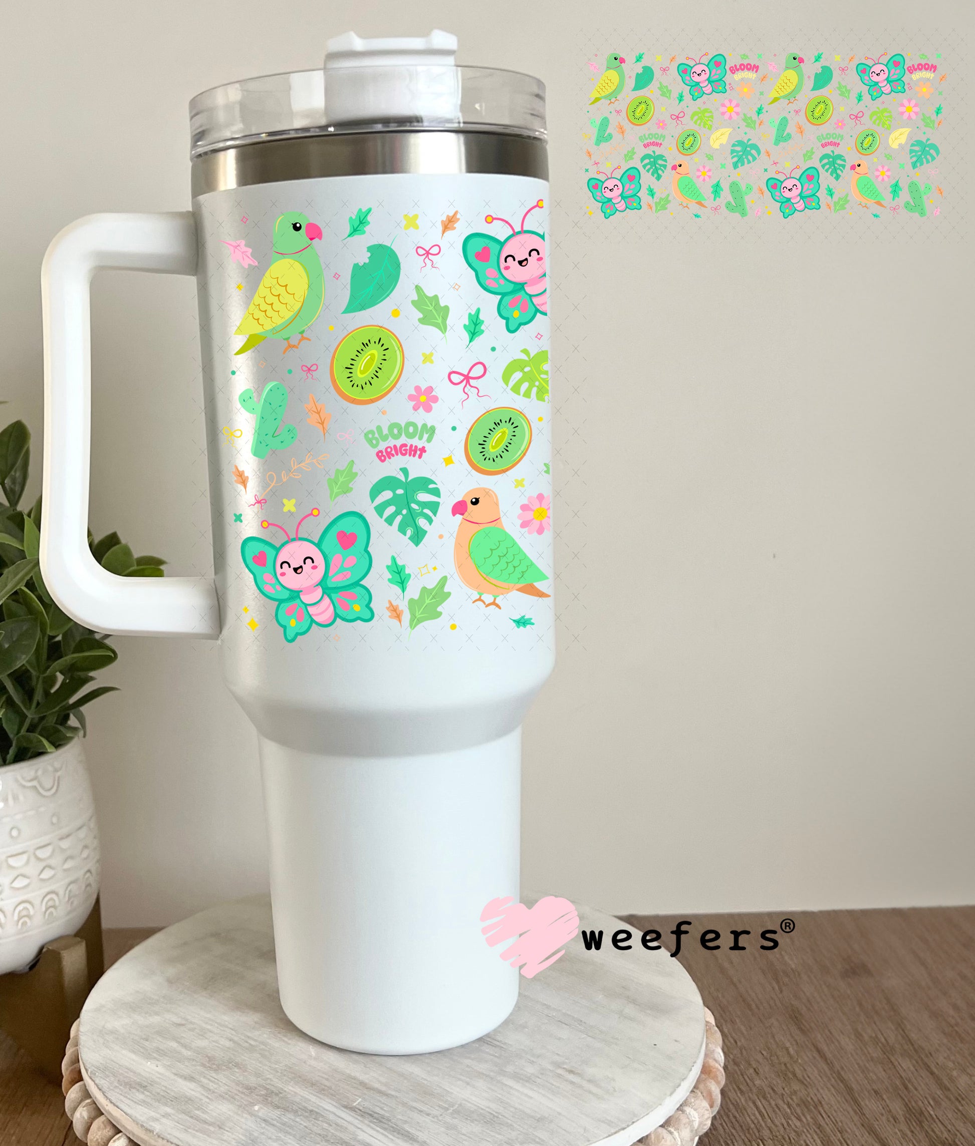 UV DTF Cup Wrap – Butterflies and Parrots 40oz Tumbler Cup Wrap Weefers