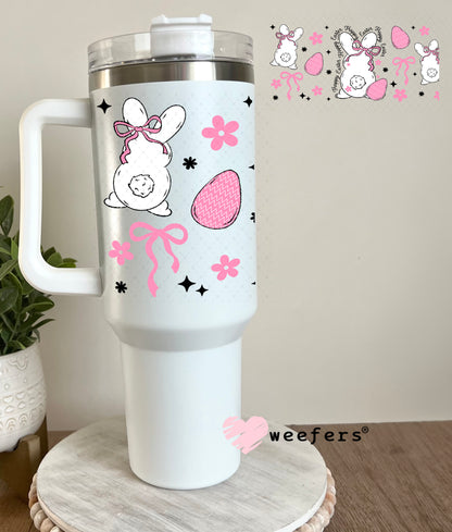 UV DTF Cup Wrap – Happy Easter Bunny Pink and White 40oz Tumbler Cup Wrap Weefers